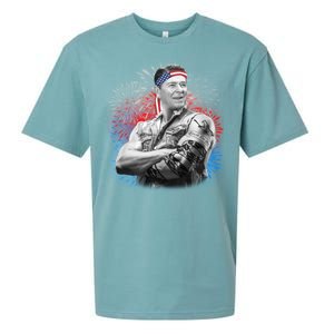 USA Fireworks Patriotic Ronald Reagan  Sueded Cloud Jersey T-Shirt