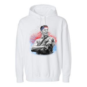 USA Fireworks Patriotic Ronald Reagan  Garment-Dyed Fleece Hoodie