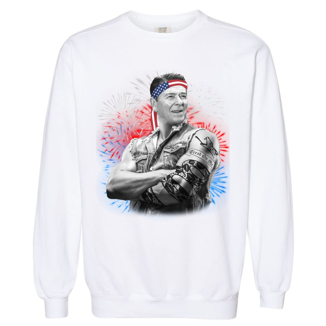 USA Fireworks Patriotic Ronald Reagan  Garment-Dyed Sweatshirt