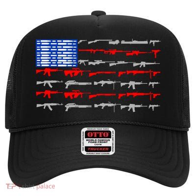USA Flag: 2nd Amendment Gun Flag Rights High Crown Mesh Back Trucker Hat