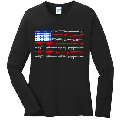 USA Flag: 2nd Amendment Gun Flag Rights Ladies Long Sleeve Shirt