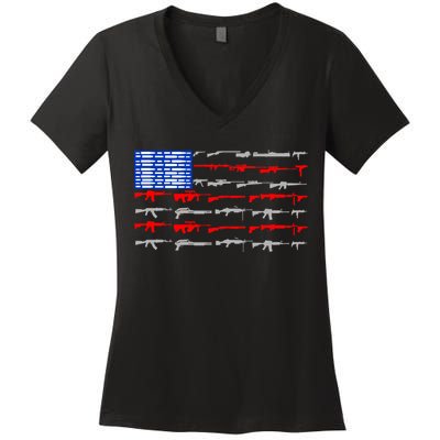 USA Flag: 2nd Amendment Gun Flag Rights Women's V-Neck T-Shirt