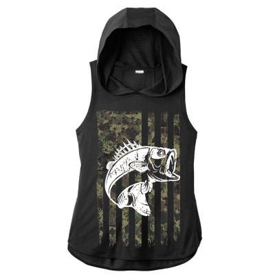 USA Flag Camo Camouflage Fish Ladies PosiCharge Tri-Blend Wicking Draft Hoodie Tank