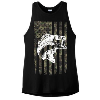 USA Flag Camo Camouflage Fish Ladies PosiCharge Tri-Blend Wicking Tank