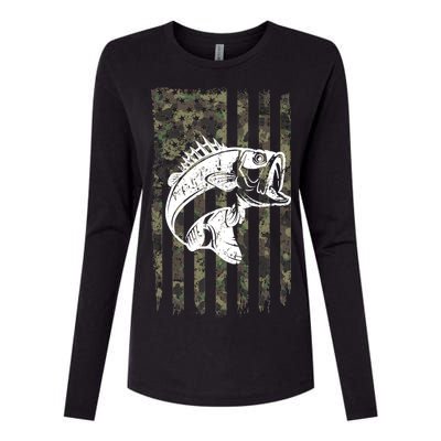 USA Flag Camo Camouflage Fish Womens Cotton Relaxed Long Sleeve T-Shirt