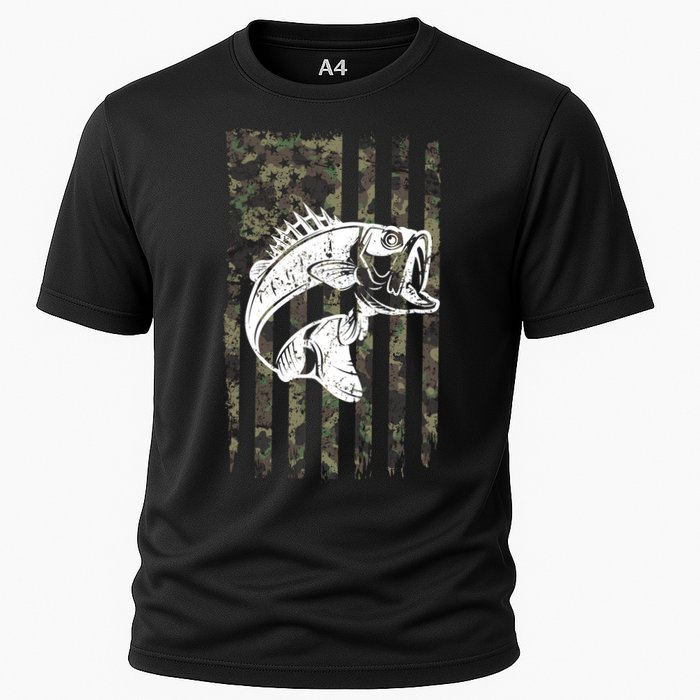 USA Flag Camo Camouflage Fish Cooling Performance Crew T-Shirt