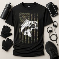 USA Flag Camo Camouflage Fish Cooling Performance Crew T-Shirt