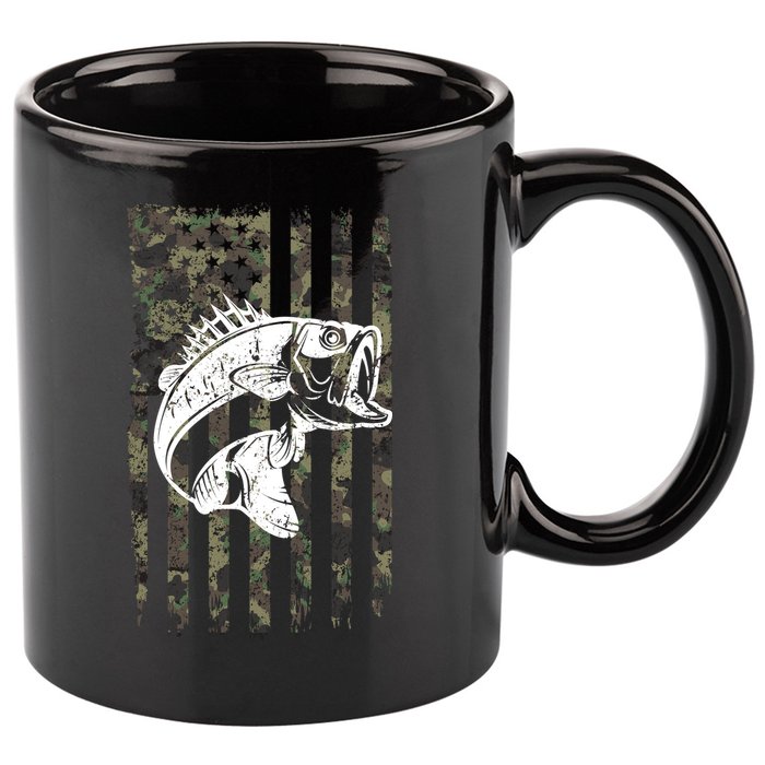 USA Flag Camo Camouflage Fish 11oz C Handle Ceramic Mug