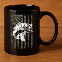 USA Flag Camo Camouflage Fish 11oz C Handle Ceramic Mug