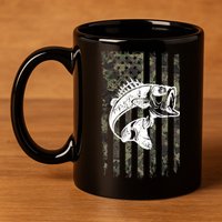 USA Flag Camo Camouflage Fish 11oz C Handle Ceramic Mug