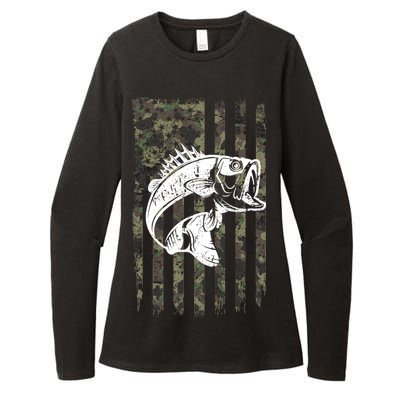 USA Flag Camo Camouflage Fish Womens CVC Long Sleeve Shirt