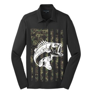 USA Flag Camo Camouflage Fish Silk Touch Performance Long Sleeve Polo