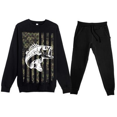 USA Flag Camo Camouflage Fish Premium Crewneck Sweatsuit Set