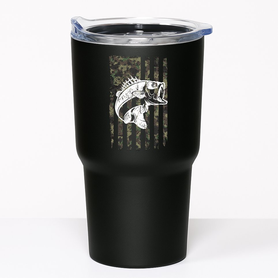 USA Flag Camo Camouflage Fish Tumbler