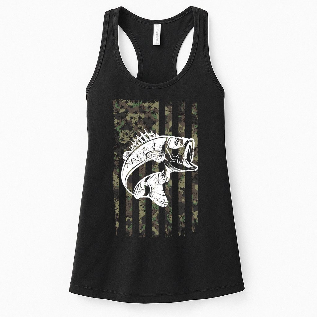 USA Flag Camo Camouflage Fish Womens Tank Top