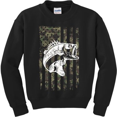 USA Flag Camo Camouflage Fish Kids Sweatshirt
