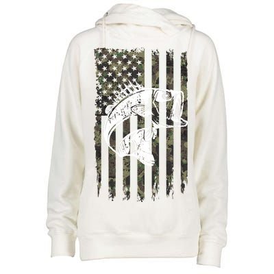 USA Flag Camo Camouflage Fish Womens Funnel Neck Pullover Hood