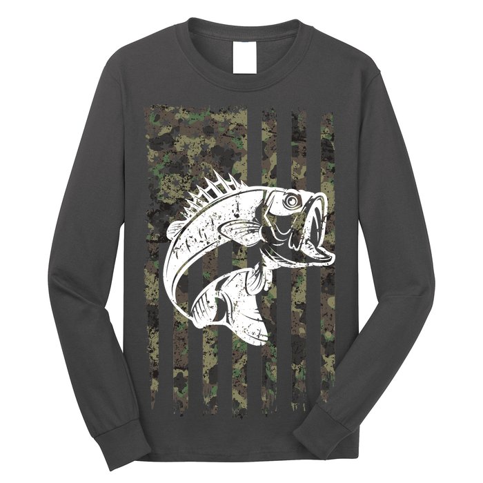 USA Flag Camo Camouflage Fish Long Sleeve Shirt