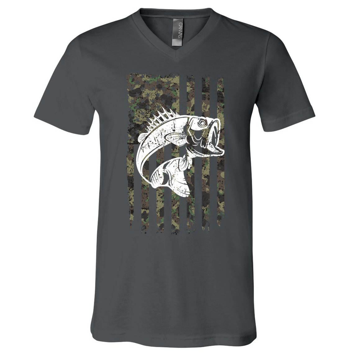 USA Flag Camo Camouflage Fish V-Neck T-Shirt