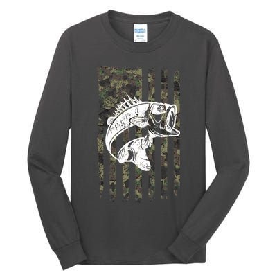 USA Flag Camo Camouflage Fish Tall Long Sleeve T-Shirt