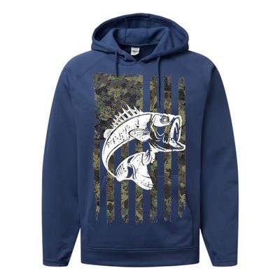 USA Flag Camo Camouflage Fish Performance Fleece Hoodie