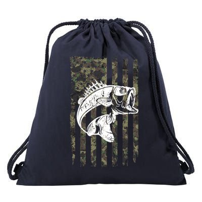 USA Flag Camo Camouflage Fish Drawstring Bag