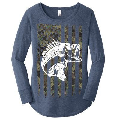 USA Flag Camo Camouflage Fish Women's Perfect Tri Tunic Long Sleeve Shirt