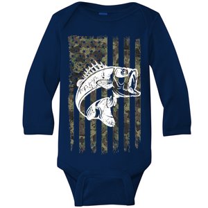 USA Flag Camo Camouflage Fish Baby Long Sleeve Bodysuit