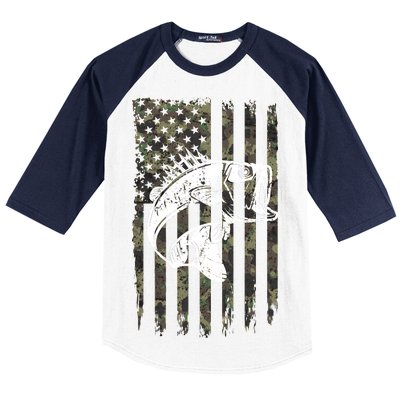 USA Flag Camo Camouflage Fish Baseball Sleeve Shirt