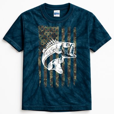 USA Flag Camo Camouflage Fish Kids Tie-Dye T-Shirt