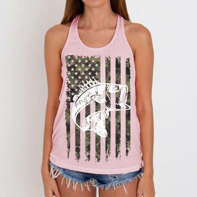 USA Flag Camo Camouflage Fish Women's Knotted Racerback Tank