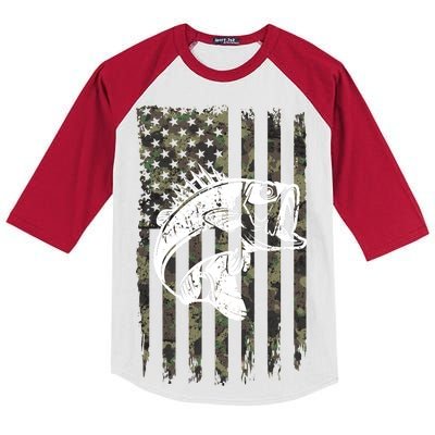 USA Flag Camo Camouflage Fish Kids Colorblock Raglan Jersey