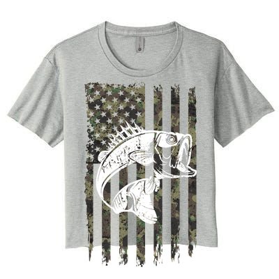 USA Flag Camo Camouflage Fish Women's Crop Top Tee