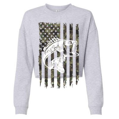 USA Flag Camo Camouflage Fish Cropped Pullover Crew