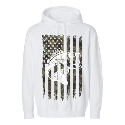 USA Flag Camo Camouflage Fish Garment-Dyed Fleece Hoodie