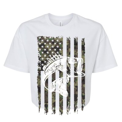 USA Flag Camo Camouflage Fish Bella+Canvas Jersey Crop Tee