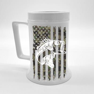 USA Flag Camo Camouflage Fish Beer Stein