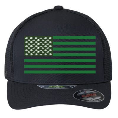 USA Flag Marijuana Cannabis Weed Styled Flexfit Unipanel Trucker Cap