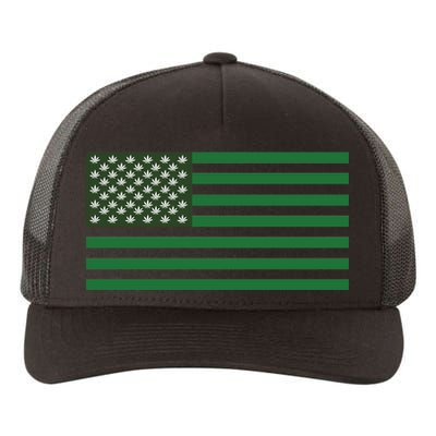 USA Flag Marijuana Cannabis Weed Styled Yupoong Adult 5-Panel Trucker Hat