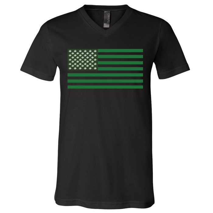 USA Flag Marijuana Cannabis Weed Styled V-Neck T-Shirt