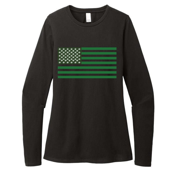 USA Flag Marijuana Cannabis Weed Styled Womens CVC Long Sleeve Shirt