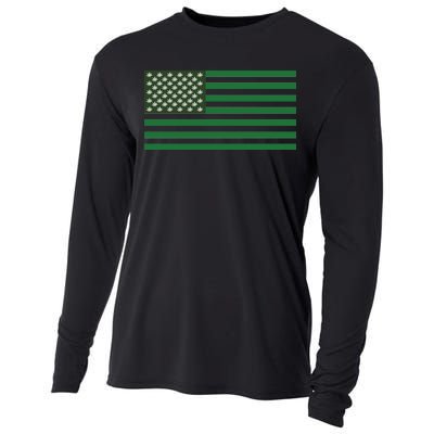 USA Flag Marijuana Cannabis Weed Styled Cooling Performance Long Sleeve Crew