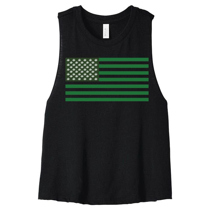 USA Flag Marijuana Cannabis Weed Styled Women's Racerback Cropped Tank