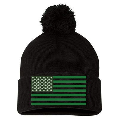 USA Flag Marijuana Cannabis Weed Styled Pom Pom 12in Knit Beanie