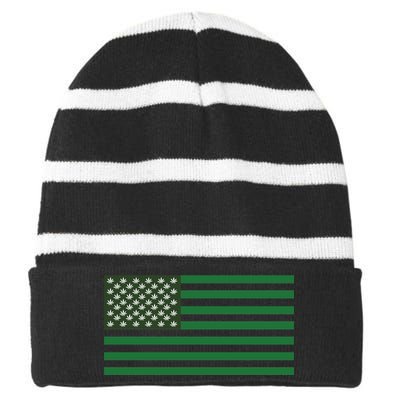 USA Flag Marijuana Cannabis Weed Styled Striped Beanie with Solid Band