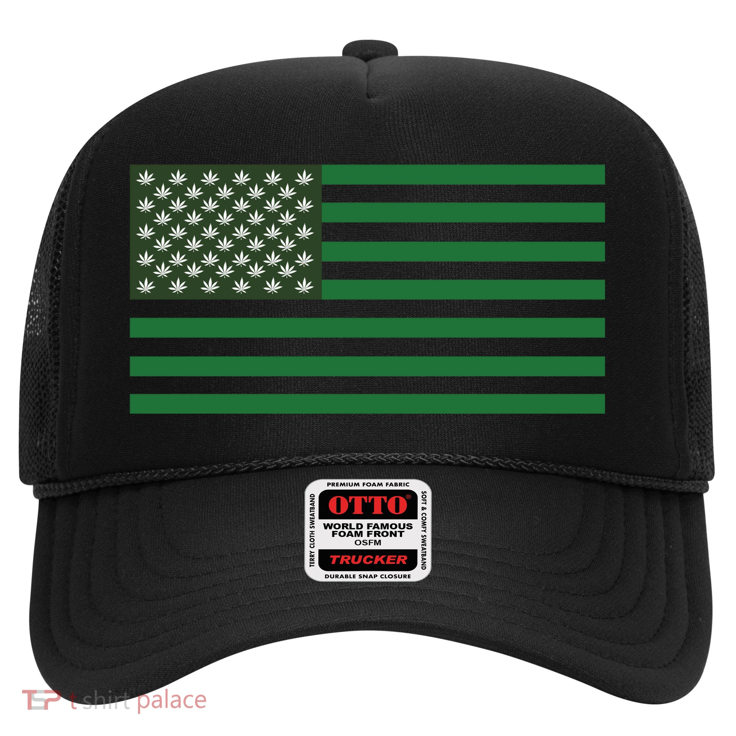 USA Flag Marijuana Cannabis Weed Styled Trucker Hat