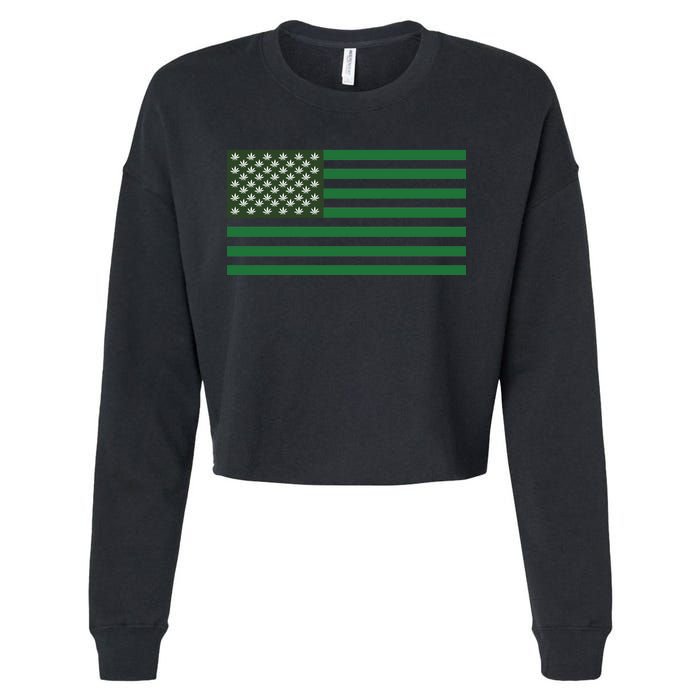 USA Flag Marijuana Cannabis Weed Styled Cropped Pullover Crew