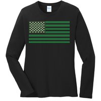 USA Flag Marijuana Cannabis Weed Styled Ladies Long Sleeve Shirt