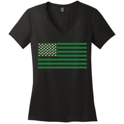USA Flag Marijuana Cannabis Weed Styled Women's V-Neck T-Shirt