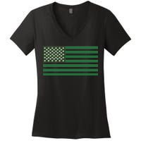 USA Flag Marijuana Cannabis Weed Styled Women's V-Neck T-Shirt